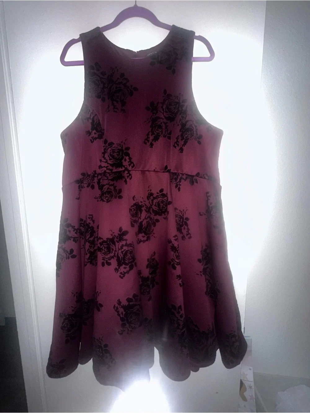 Torrid Burgundy Flocked Floral Skater Dress